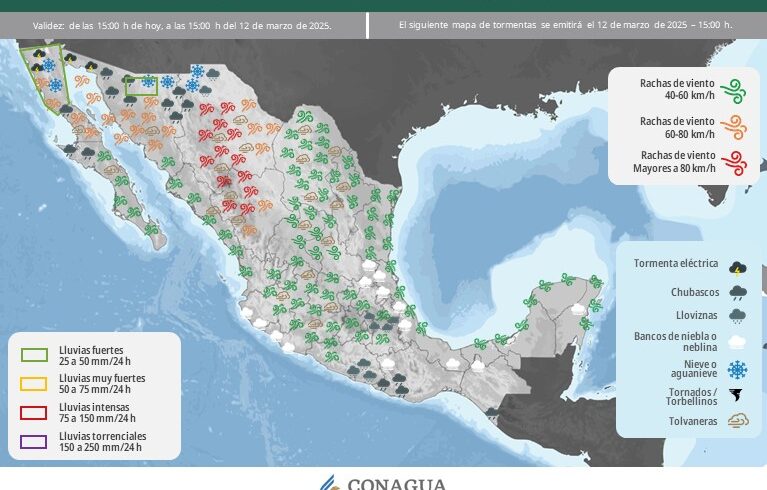 Se pronostican rachas de viento de muy fuertes a intensas en la porción norte de México