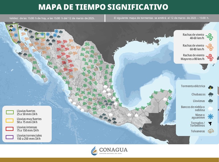 Se pronostican rachas de viento de muy fuertes a intensas en la porción norte de México