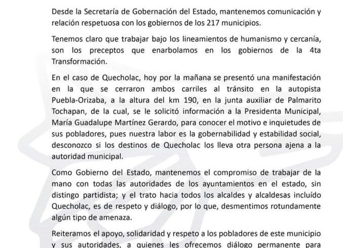 Desmiente Segob Puebla cualquier tipo de amenazas